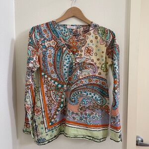 Johnny Was multi-color paisley and floral tunic top in size XS